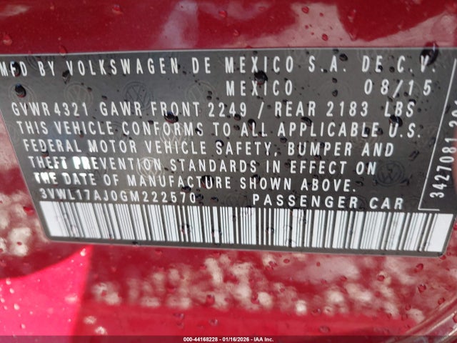3VWL17AJ0GM222570 Volkswagen Jetta 1.8t Sel