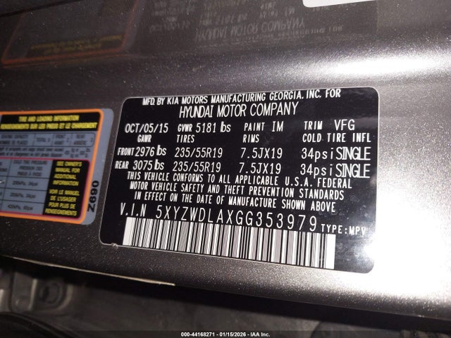 5XYZWDLAXGG353979 Hyundai Santa Fe Sport 2.0l Turbo