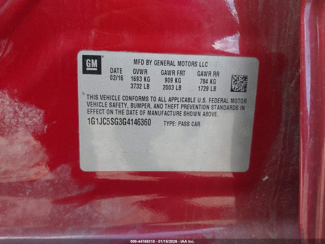 1G1JC5SG3G4146360 Chevrolet Sonic Lt Auto
