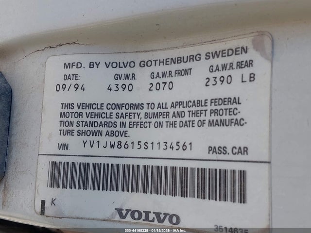 Продаж на аукціоні авто 1995 Volvo 940, vin: YV1JW8615S1134561, номер лоту: 44168335