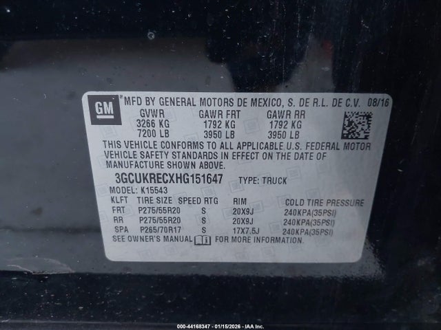 3GCUKRECXHG151647 Chevrolet l83 - sidi: spark ignited direct injection, vvt: variable valve timing, afm, e85 max, alum