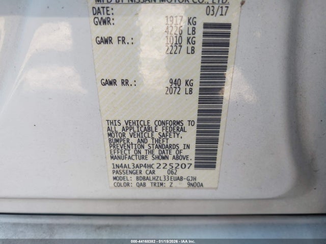 1N4AL3AP4HC225207 Nissan Altima 2.5 Sr