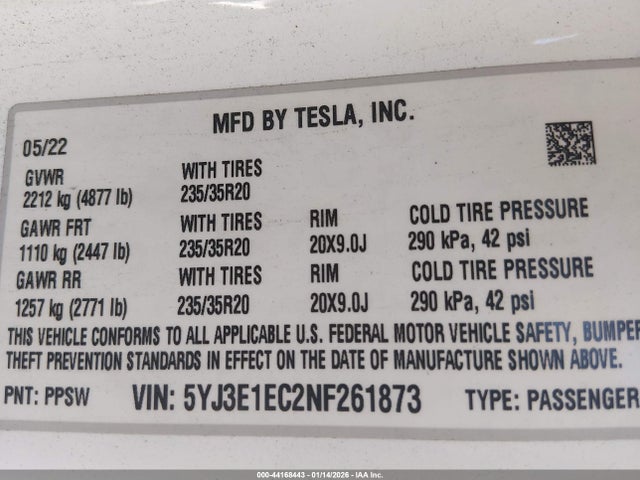 2022 TESLA MODEL 3 5YJ3E1EC2NF261873 Photo 8