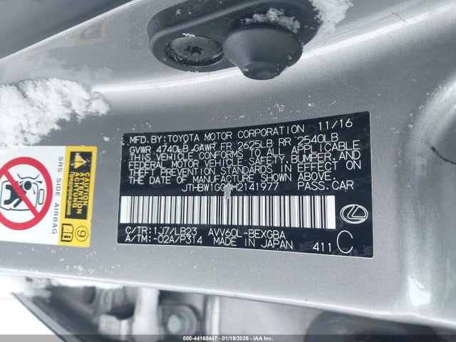 44168447 :رقم المزاد ، JTHBW1GG8H2141977 vin ، 2017 Lexus Es 300h مزاد بيع