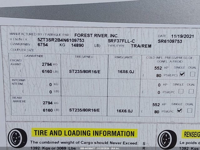 5ZT3SR2B4N6109753 Forest River Sabre