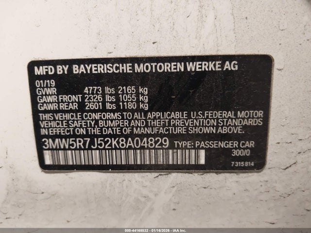 2019 Bmw 330i Xdrive მანქანა იყიდება აუქციონზე, vin: 3MW5R7J52K8A04829, აუქციონის ნომერი: 44168532