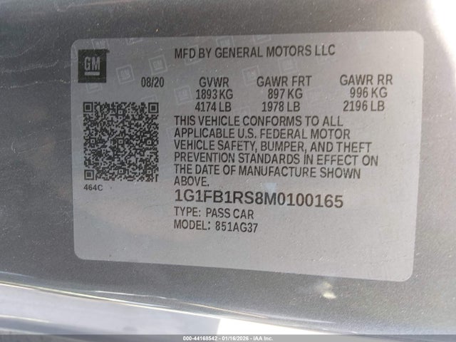 2021 CHEVROLET CAMARO 1G1FB1RS8M0100165 Photo 8