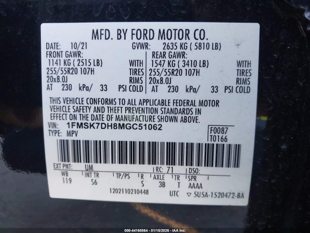 1FMSK7DH8MGC51062 Ford EXPLORER XLT