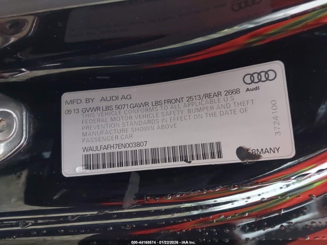 Продаж на аукціоні авто 2014 Audi A5 2.0t Premium, vin: WAULFAFH7EN003807, номер лоту: 44168574