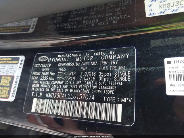 44168600 :رقم المزاد ، KM8J3CAL2LU157074 vin ، 2020 Hyundai Tucson Sel مزاد بيع