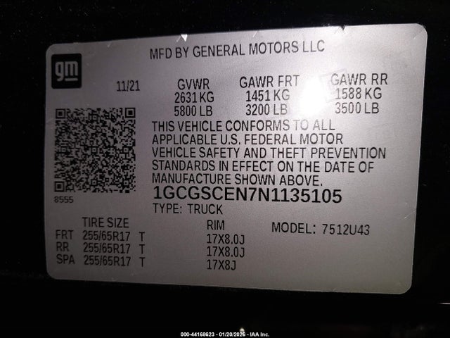 1GCGSCEN7N1135105 Chevrolet Colorado 2wd Long Box Lt