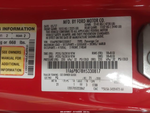 Ford MUSTANG GT 2017 1FA6P8CF8H5330817 Image 9