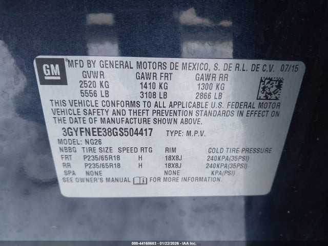 2016 CADILLAC SRX 3GYFNEE38GS504417 Photo 8