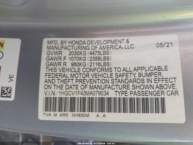 1HGCV1F43MA079034 Honda Accord Sport Special Edition