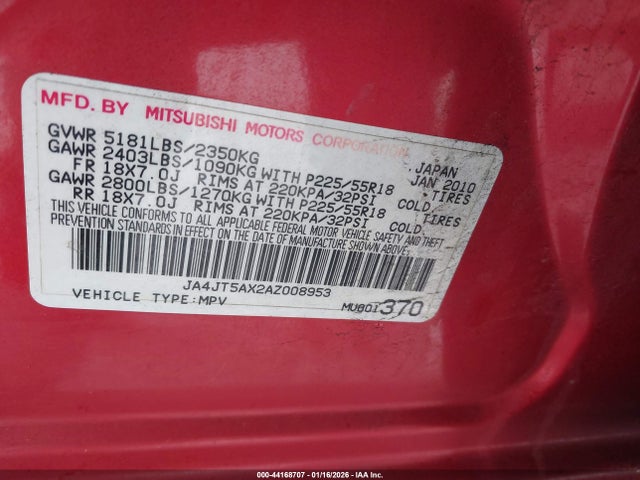 2010 MITSUBISHI OUTLANDER JA4JT5AX2AZ008953 Photo 8