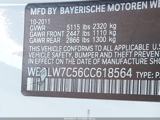2012 Bmw 640i მანქანა იყიდება აუქციონზე, vin: WBALW7C56CC618564, აუქციონის ნომერი: 44168713