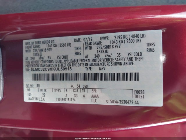 5LMCJ2C9XKUL50918 Lincoln MKC SELECT