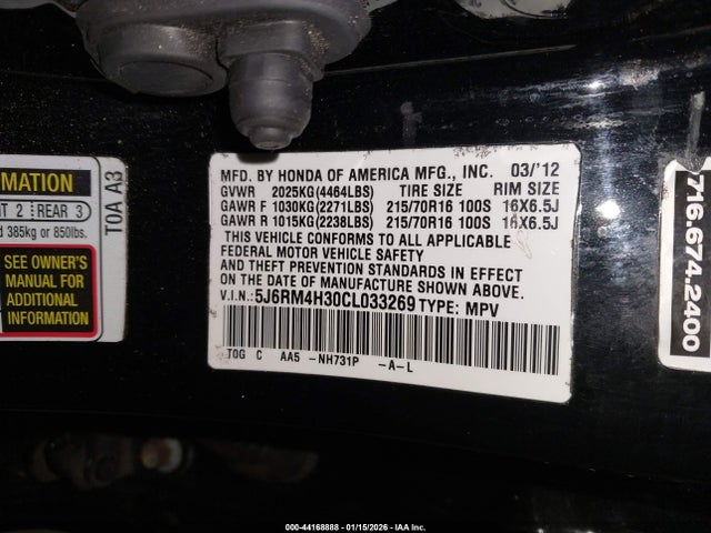 2012 HONDA CR-V 5J6RM4H30CL033269 Photo 8