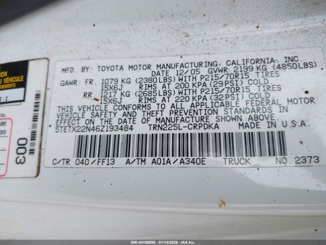 2006 TOYOTA TACOMA 5TETX22N46Z193484 Photo 8