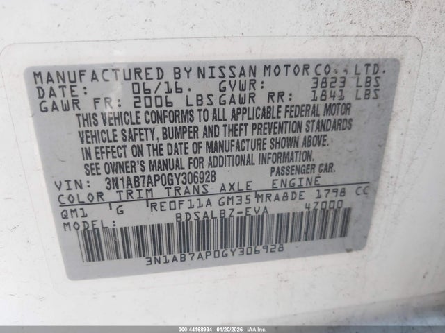 3N1AB7AP0GY306928 Nissan Sentra Fe+ S/s/sl/sr/sv