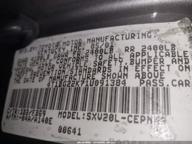 2001 TOYOTA CAMRY 4T1BG22K71U091384 Photo 8