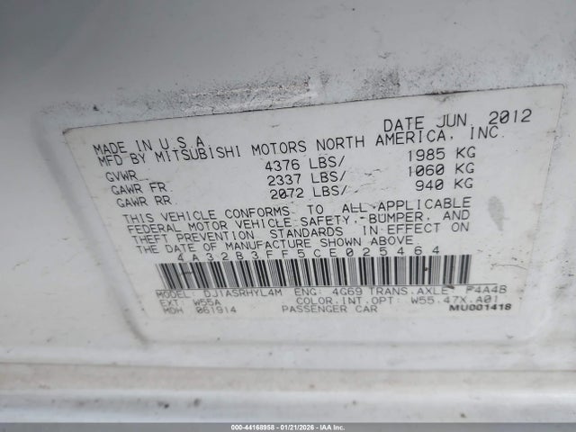 Продаж на аукціоні авто 2012 Mitsubishi Galant Es/se, vin: 4A32B3FF5CE025464, номер лоту: 44168958
