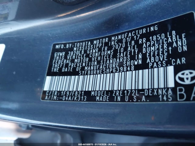 5YFBURHE5HP639848 Toyota COROLLA LE