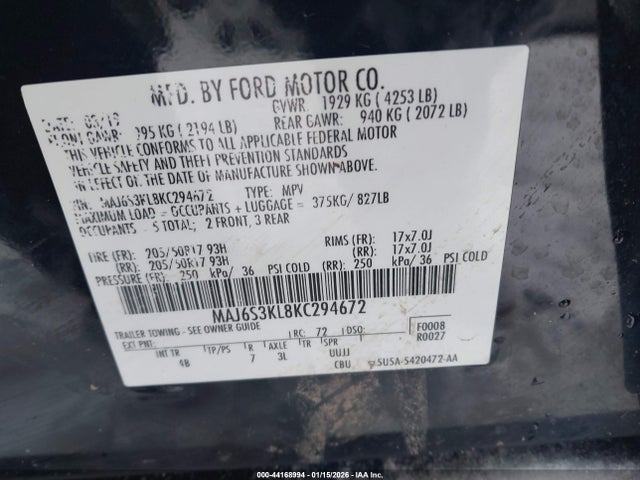 2019 FORD ECOSPORT MAJ6S3KL8KC294672 Photo 8