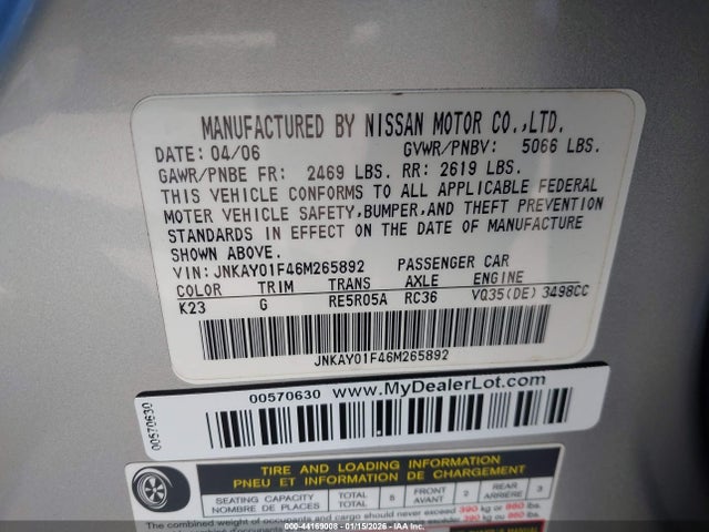 Продаж на аукціоні авто 2006 Infiniti M35x, vin: JNKAY01F46M265892, номер лоту: 44169008