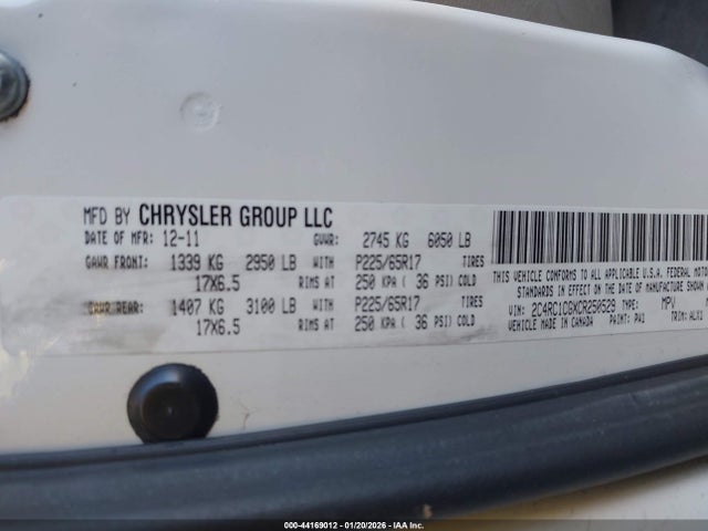 Aukcja sprzedaży 2012 Chrysler Town & Country Touring-l, vin: 2C4RC1CGXCR250529, numer aukcji: 44169012