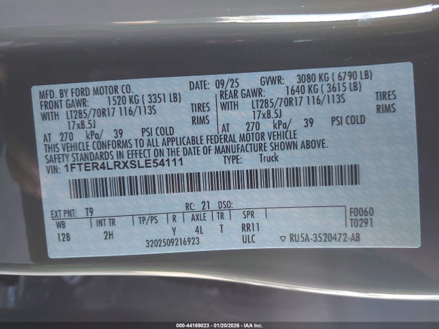 1FTER4LRXSLE54111 Ford Ranger Raptor