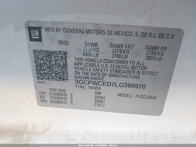 2020 CHEVROLET SILVERADO 1500 3GCPWCED7LG399970 Photo 8