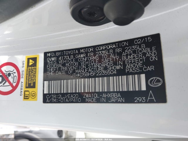 2015 LEXUS CT 200H JTHKD5BH5F2235504 Photo 8