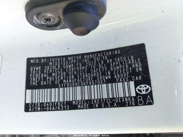 5YFBURHE0KP867067 Toyota COROLLA LE