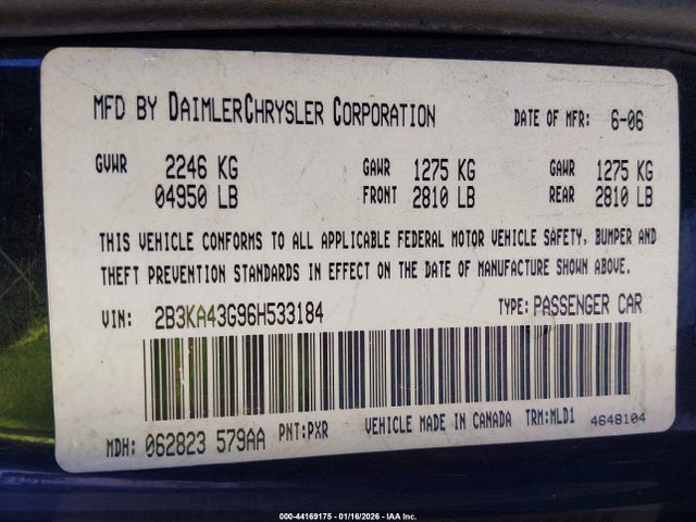 Продаж на аукціоні авто 2006 Dodge Charger, vin: 2B3KA43G96H533184, номер лоту: 44169175