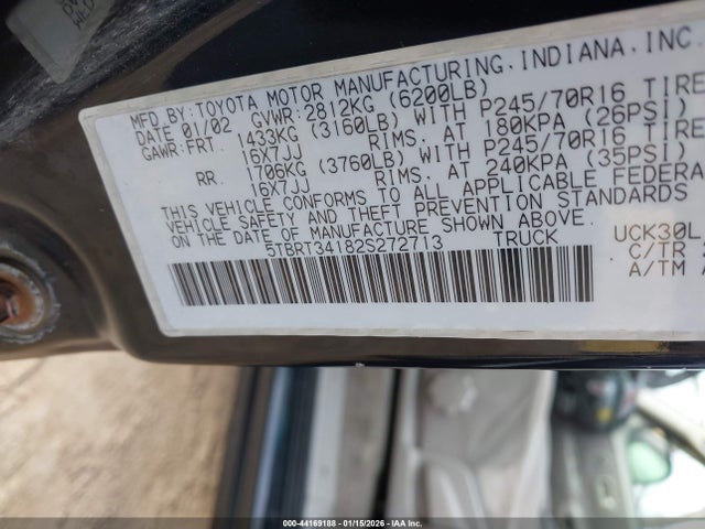2002 TOYOTA TUNDRA 5TBRT34182S272713 Photo 8