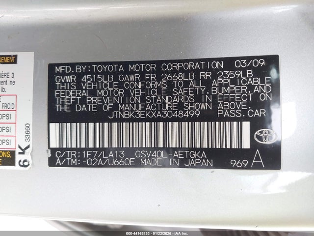 2010 TOYOTA CAMRY JTNBK3EKXA3048499 Photo 8