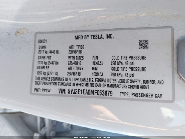 2021 TESLA MODEL 3 5YJ3E1EA0MF053679 Photo 8