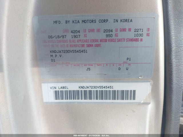 44169287 :رقم المزاد ، KNDJA7230V5545451 vin ، 1997 Kia Sportage Ex مزاد بيع