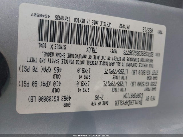 Продажа на аукционе авто 2006 Dodge Ram 2500 Slt, vin: 3D7KS29C36G236776, номер лота: 44169308