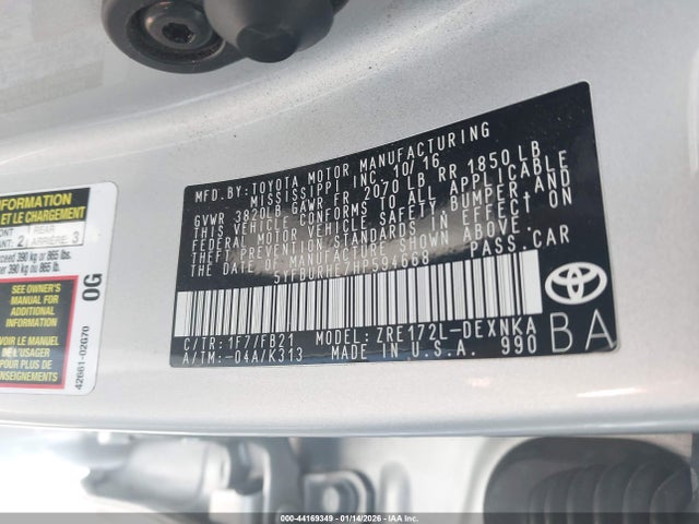 5YFBURHE7HP594668 Toyota COROLLA LE