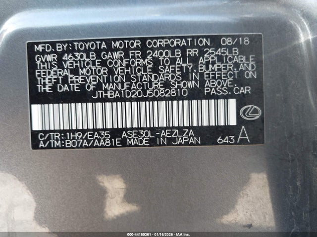 Продаж на аукціоні авто 2018 Lexus Is 300, vin: JTHBA1D20J5082810, номер лоту: 44169361