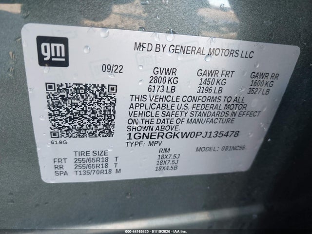 1GNERGKW0PJ135478 Chevrolet Traverse Fwd Lt Cloth