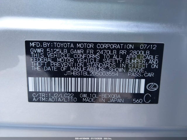 Продажа на аукционе авто 2013 Lexus Gs 450h, vin: JTHBS1BL2D5003554, номер лота: 44169456