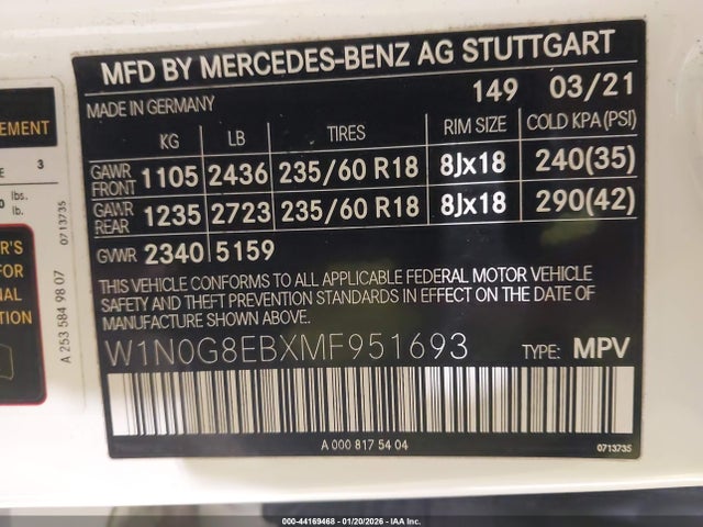 2021 MERCEDES-BENZ GLC 300 W1N0G8EBXMF951693 Photo 8