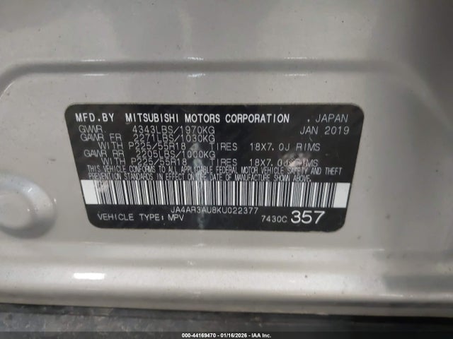 2019 MITSUBISHI OUTLANDER SPORT JA4AR3AU8KU022377 Photo 8