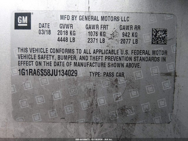 1G1RA6S58JU134029 Chevrolet VOLT LT