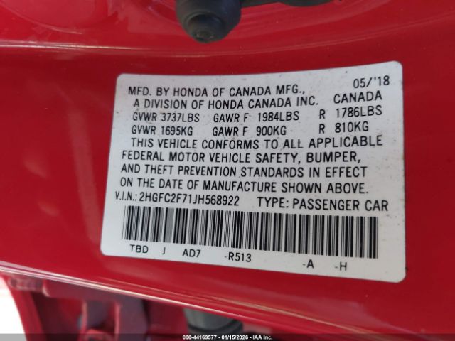 2018 HONDA CIVIC 2HGFC2F71JH568922 Photo 8