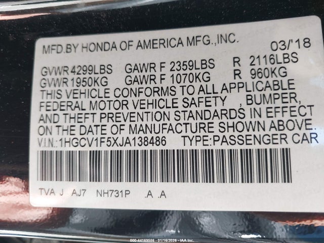 1HGCV1F5XJA138486 Honda Accord Ex-l