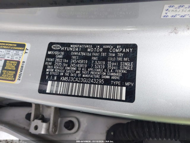 Hyundai Tucson Limited 2016 KM8J3CA23GU243295 Image 9
